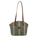 Burberrys Nova Check Tote Bag PVC Leather Green Gold Auth YKZ143-13