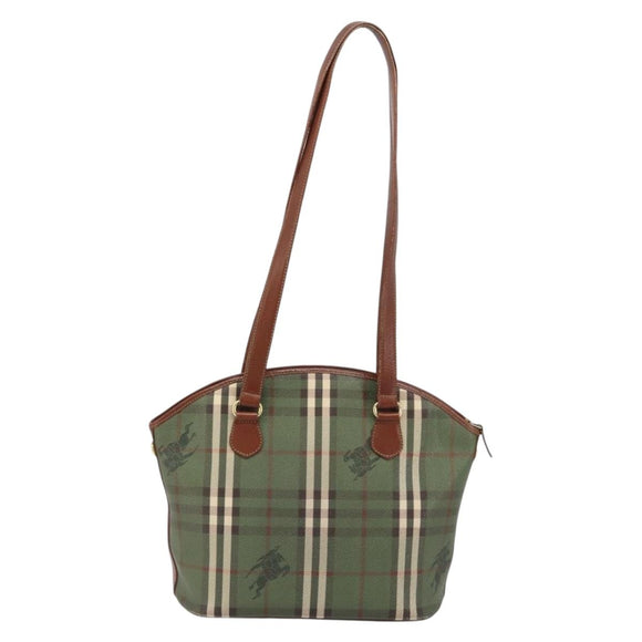 Burberrys Nova Check Tote Bag PVC Leather Green Gold Auth YKZ143