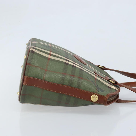 Burberrys Nova Check Tote Bag PVC Leather Green Gold Auth YKZ143