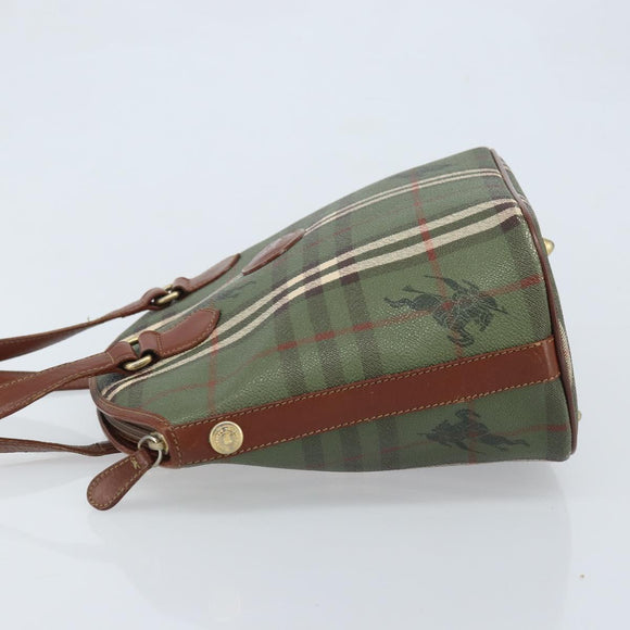 Burberrys Nova Check Tote Bag PVC Leather Green Gold Auth YKZ143