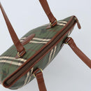 Burberrys Nova Check Tote Bag PVC Leather Green Gold Auth YKZ143-6