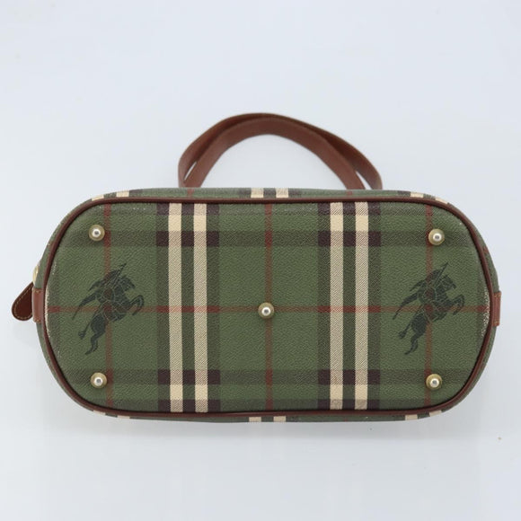 Burberrys Nova Check Tote Bag PVC Leather Green Gold Auth YKZ143