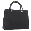 GUCCI GG Canvas Bamboo Tote Bag Nylon Black Silver 002 1010 Auth YKZ144-1