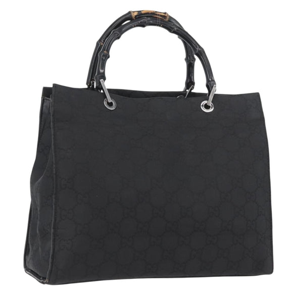 GUCCI GG Canvas Bamboo Tote Bag Nylon Black Silver 002 1010 Auth YKZ144