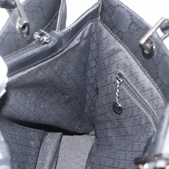 GUCCI GG Canvas Bamboo Tote Bag Nylon Black Silver 002 1010 Auth YKZ144