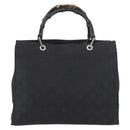 GUCCI GG Canvas Bamboo Tote Bag Nylon Black Silver 002 1010 Auth YKZ144-13