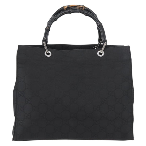 GUCCI GG Canvas Bamboo Tote Bag Nylon Black Silver 002 1010 Auth YKZ144