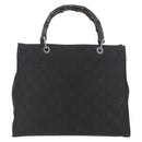 GUCCI GG Canvas Bamboo Tote Bag Nylon Black Silver 002 1010 Auth YKZ144-2
