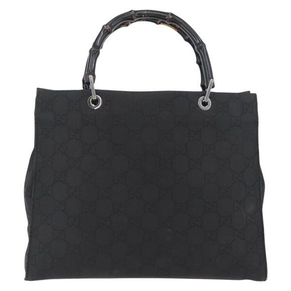 GUCCI GG Canvas Bamboo Tote Bag Nylon Black Silver 002 1010 Auth YKZ144