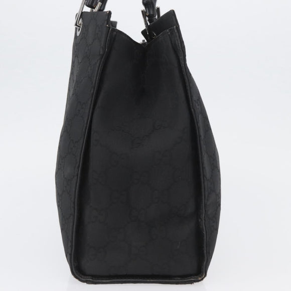 GUCCI GG Canvas Bamboo Tote Bag Nylon Black Silver 002 1010 Auth YKZ144