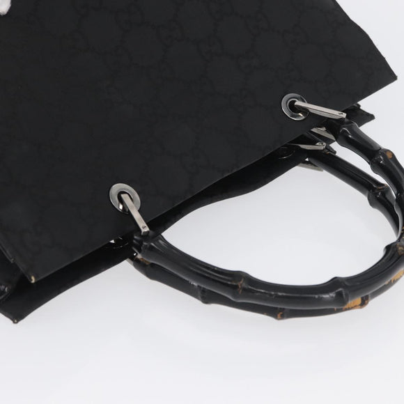 GUCCI GG Canvas Bamboo Tote Bag Nylon Black Silver 002 1010 Auth YKZ144