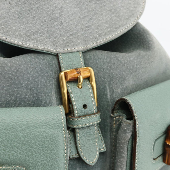 GUCCI Bamboo Backpack Suede Green Gold 003 2058 0016 Auth YKZ1452