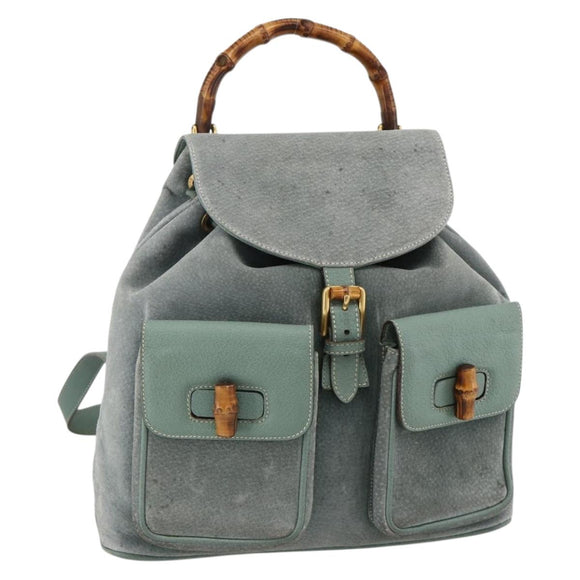 GUCCI Bamboo Backpack Suede Green Gold 003 2058 0016 Auth YKZ1452