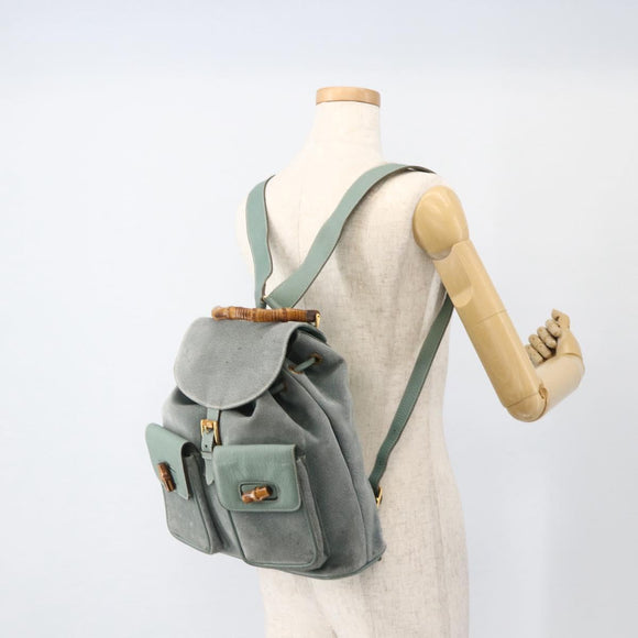 GUCCI Bamboo Backpack Suede Green Gold 003 2058 0016 Auth YKZ1452