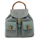 GUCCI Bamboo Backpack Suede Green Gold 003 2058 0016 Auth YKZ1452-13