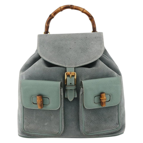 GUCCI Bamboo Backpack Suede Green Gold 003 2058 0016 Auth YKZ1452