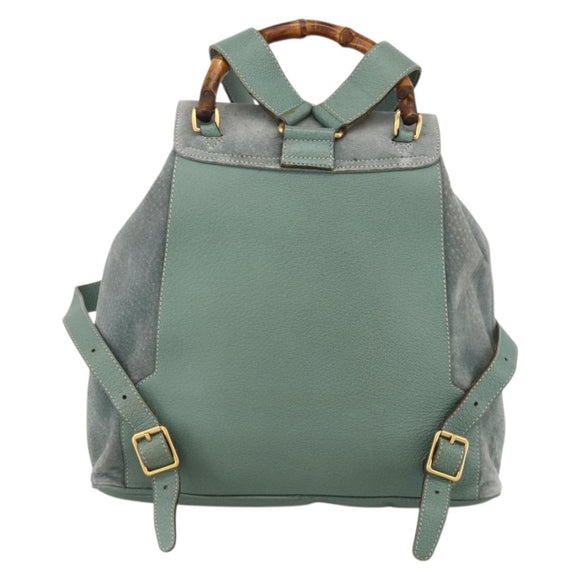 GUCCI Bamboo Backpack Suede Green Gold 003 2058 0016 Auth YKZ1452