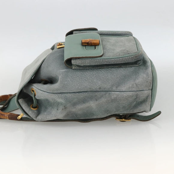 GUCCI Bamboo Backpack Suede Green Gold 003 2058 0016 Auth YKZ1452