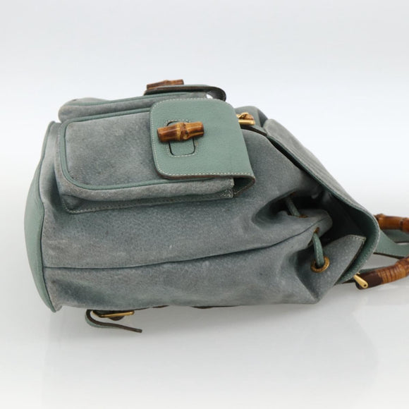 GUCCI Bamboo Backpack Suede Green Gold 003 2058 0016 Auth YKZ1452