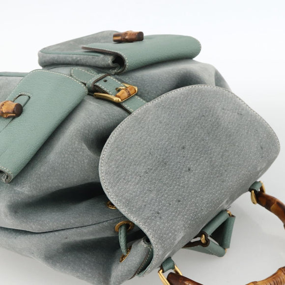 GUCCI Bamboo Backpack Suede Green Gold 003 2058 0016 Auth YKZ1452