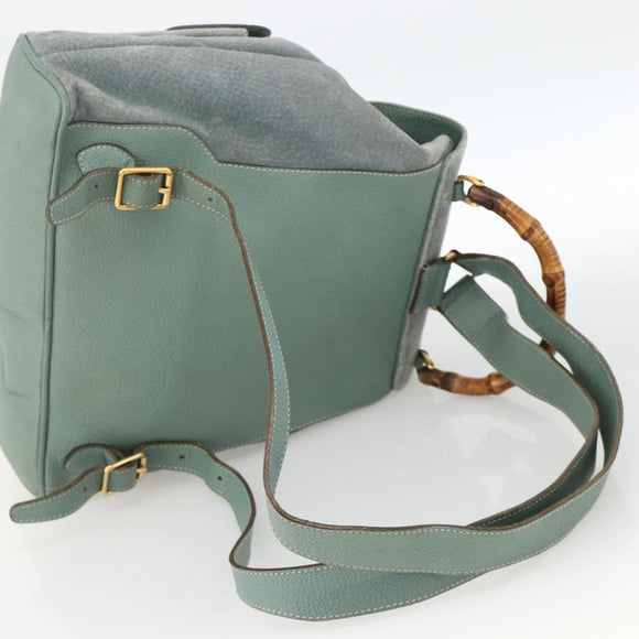GUCCI Bamboo Backpack Suede Green Gold 003 2058 0016 Auth YKZ1452