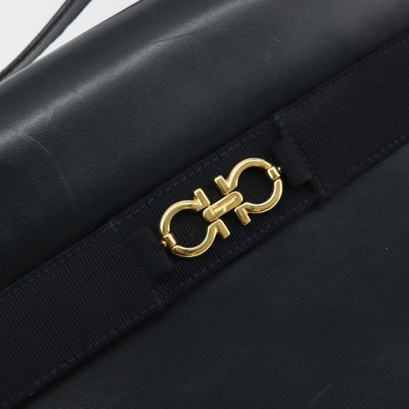 Salvatore Ferragamo Gancini Shoulder Bag Leather Navy Gold Auth YKZ1453A