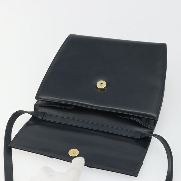Salvatore Ferragamo Gancini Shoulder Bag Leather Navy Gold Auth YKZ1453A