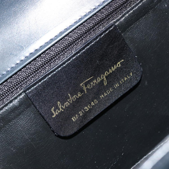 Salvatore Ferragamo Gancini Shoulder Bag Leather Navy Gold Auth YKZ1453A