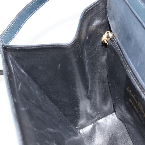 Salvatore Ferragamo Gancini Shoulder Bag Leather Navy Gold Auth YKZ1453A