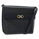 Salvatore Ferragamo Gancini Shoulder Bag Leather Navy Gold Auth YKZ1453A-1