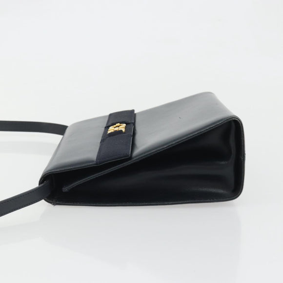 Salvatore Ferragamo Gancini Shoulder Bag Leather Navy Gold Auth YKZ1453A