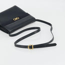 Salvatore Ferragamo Gancini Shoulder Bag Leather Navy Gold Auth YKZ1453A-7