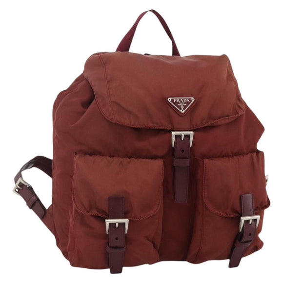 PRADA Backpack Nylon Bordeaux Silver Auth YKZ1454A