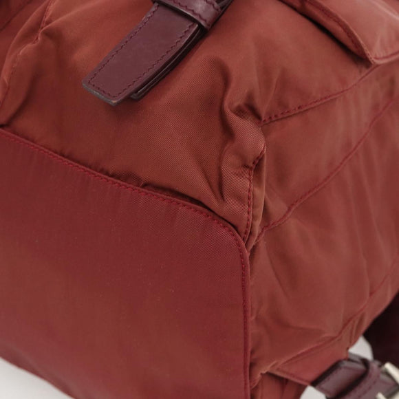 PRADA Backpack Nylon Bordeaux Silver Auth YKZ1454A