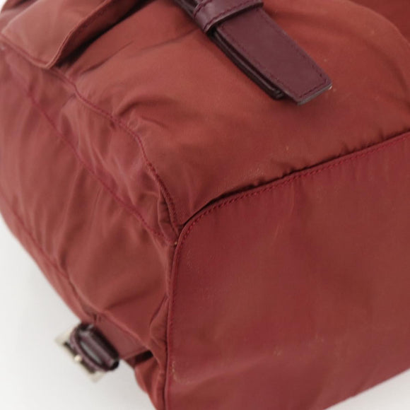 PRADA Backpack Nylon Bordeaux Silver Auth YKZ1454A