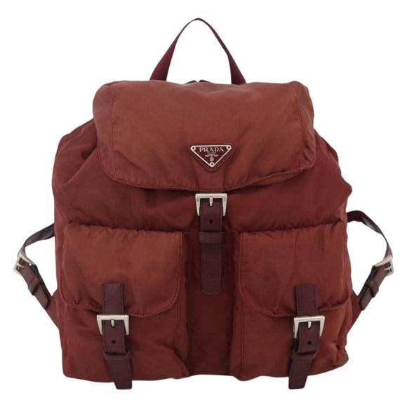 PRADA Backpack Nylon Bordeaux Silver Auth YKZ1454A