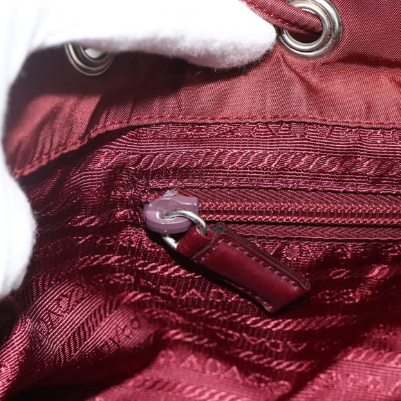 PRADA Backpack Nylon Bordeaux Silver Auth YKZ1454A