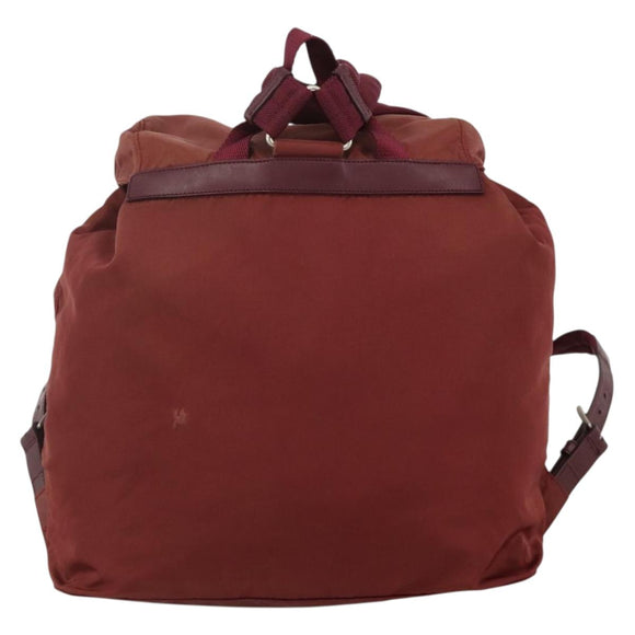 PRADA Backpack Nylon Bordeaux Silver Auth YKZ1454A