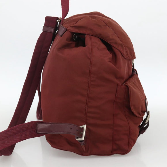 PRADA Backpack Nylon Bordeaux Silver Auth YKZ1454A