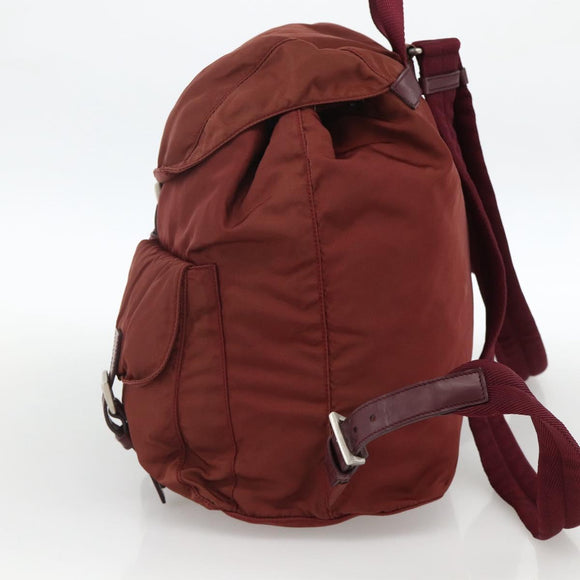 PRADA Backpack Nylon Bordeaux Silver Auth YKZ1454A
