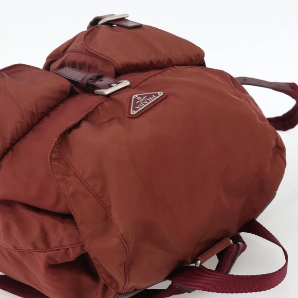 PRADA Backpack Nylon Bordeaux Silver Auth YKZ1454A
