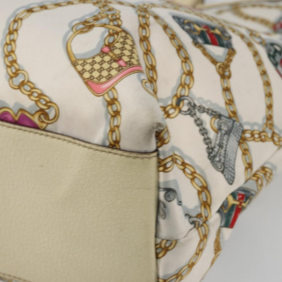 GUCCI Tote Bag Satin White Gold 154402 Auth YKZ1455A