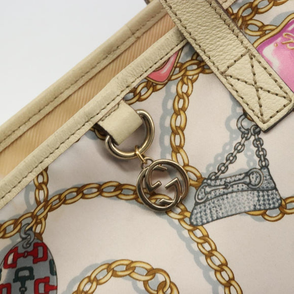 GUCCI Tote Bag Satin White Gold 154402 Auth YKZ1455A
