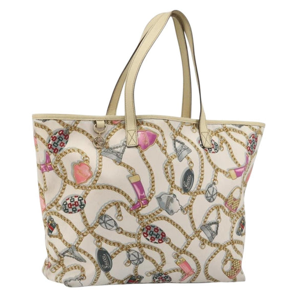 GUCCI Tote Bag Satin White Gold 154402 Auth YKZ1455A