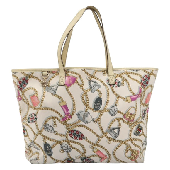 GUCCI Tote Bag Satin White Gold 154402 Auth YKZ1455A