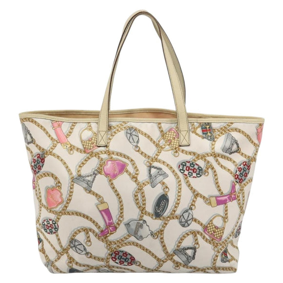 GUCCI Tote Bag Satin White Gold 154402 Auth YKZ1455A