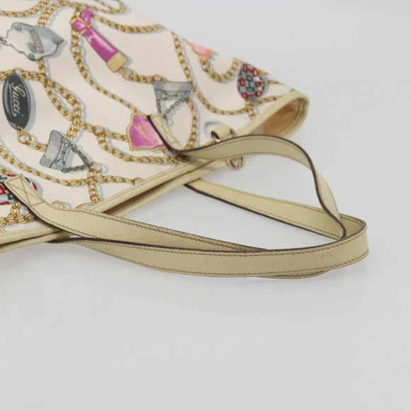 GUCCI Tote Bag Satin White Gold 154402 Auth YKZ1455A