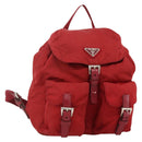 PRADA Backpack Nylon Red Silver Auth YKZ1456A-1