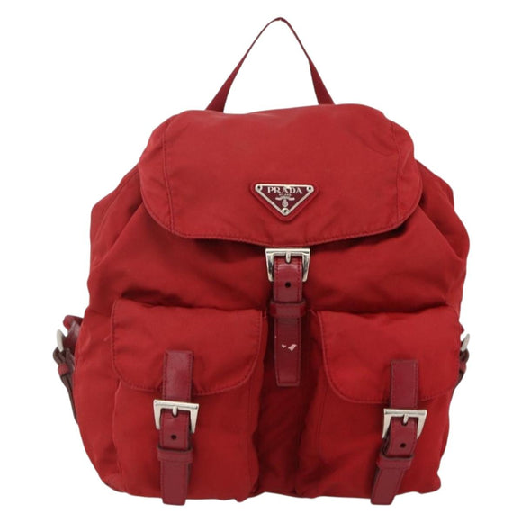 PRADA Backpack Nylon Red Silver Auth YKZ1456A