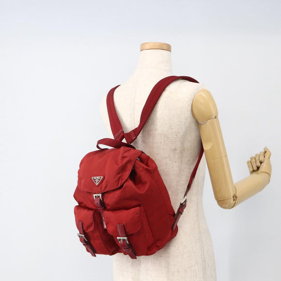 PRADA Backpack Nylon Red Silver Auth YKZ1456A